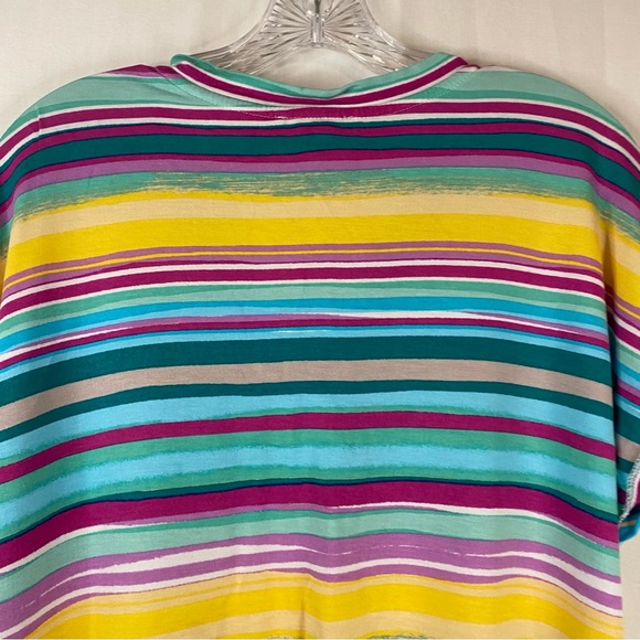 WESTBOUND Petite Chasing Stripe Short Sleeve Button Detail V-Neck Top Size PXL - Picture 11 of 15